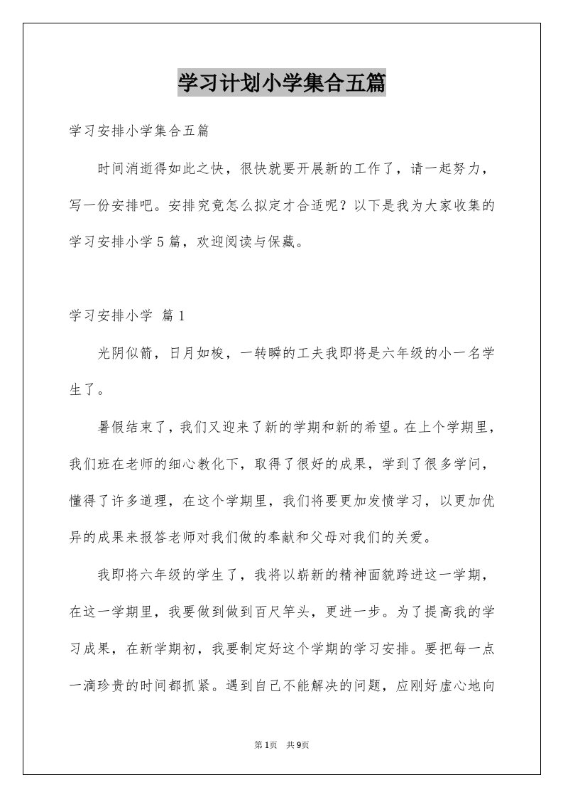 学习计划小学集合五篇