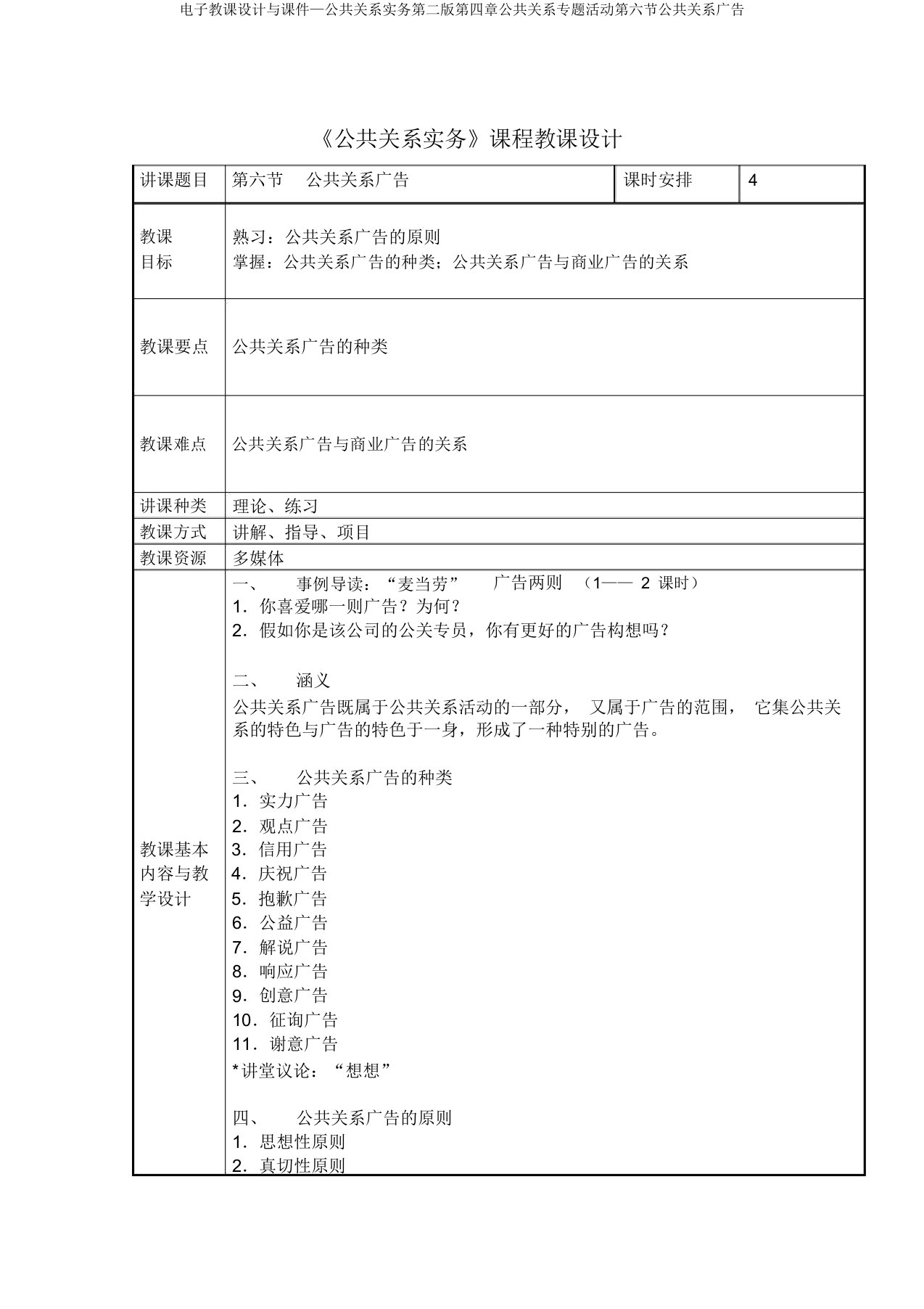 电子教案与课件—公共关系实务第二版第四章公共关系专题活动第六节公共关系广告