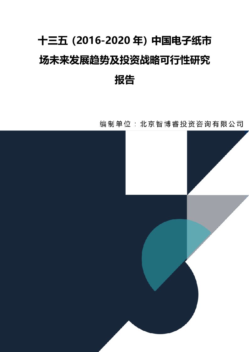 十三五中国电子纸市场未来发展趋势及投资战略可行性研究报告目录