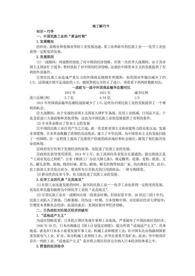 高一历史岳麓版必修2学案：知识巧学