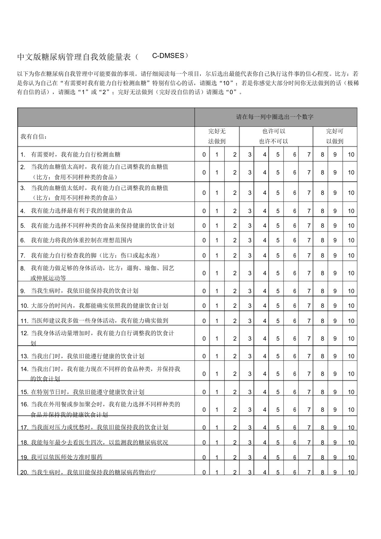 糖尿病管理自我效能量表