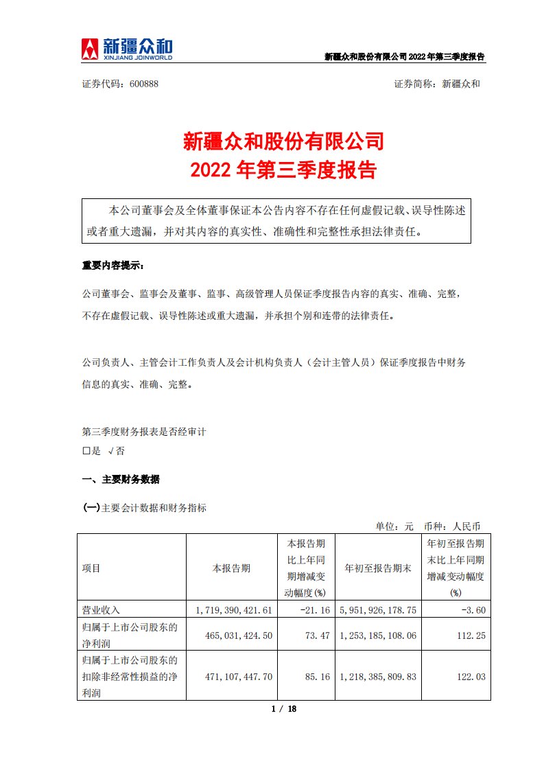 上交所-新疆众和股份有限公司2022年第三季度报告-20221024