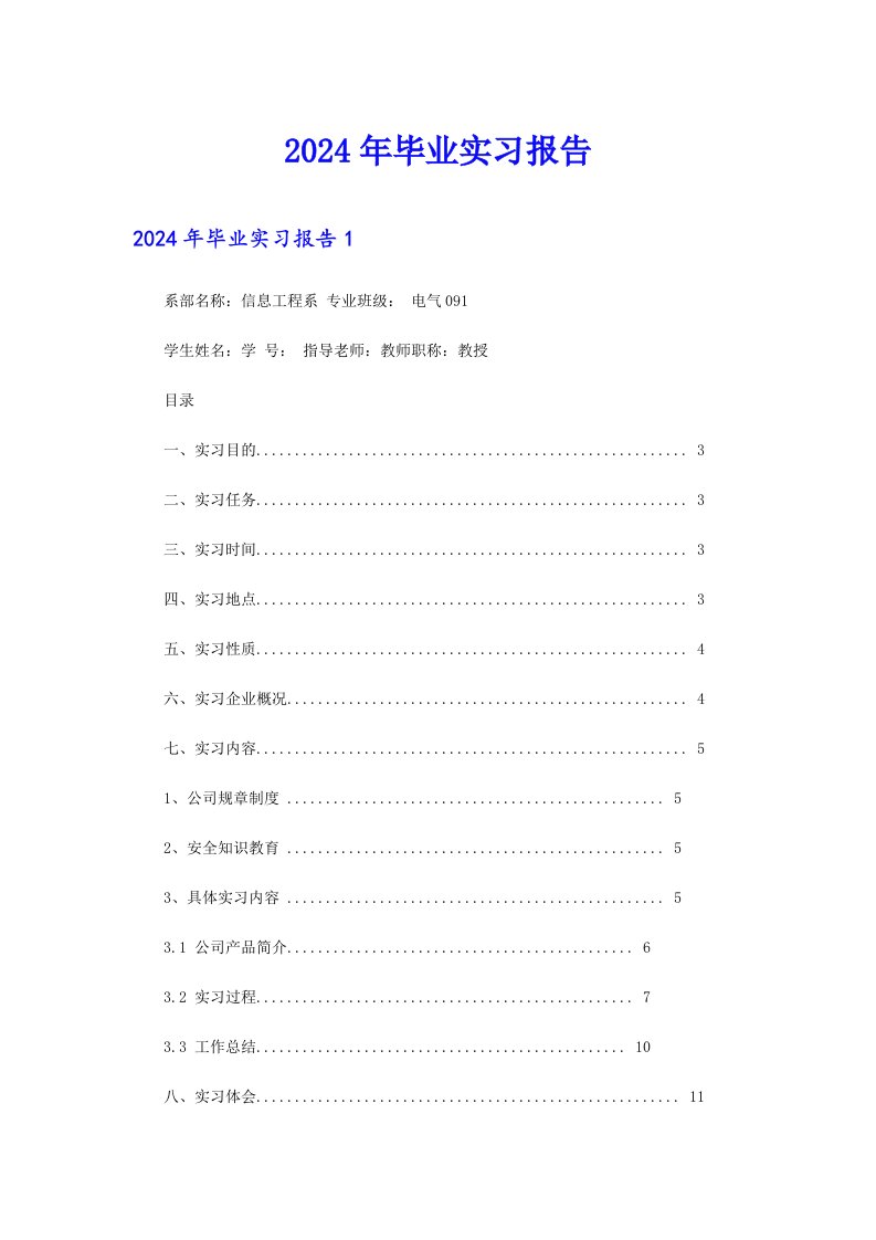 （模板）2024年毕业实习报告1