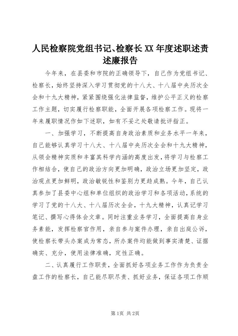 5人民检察院党组书记、检察长某年度述职述责述廉报告