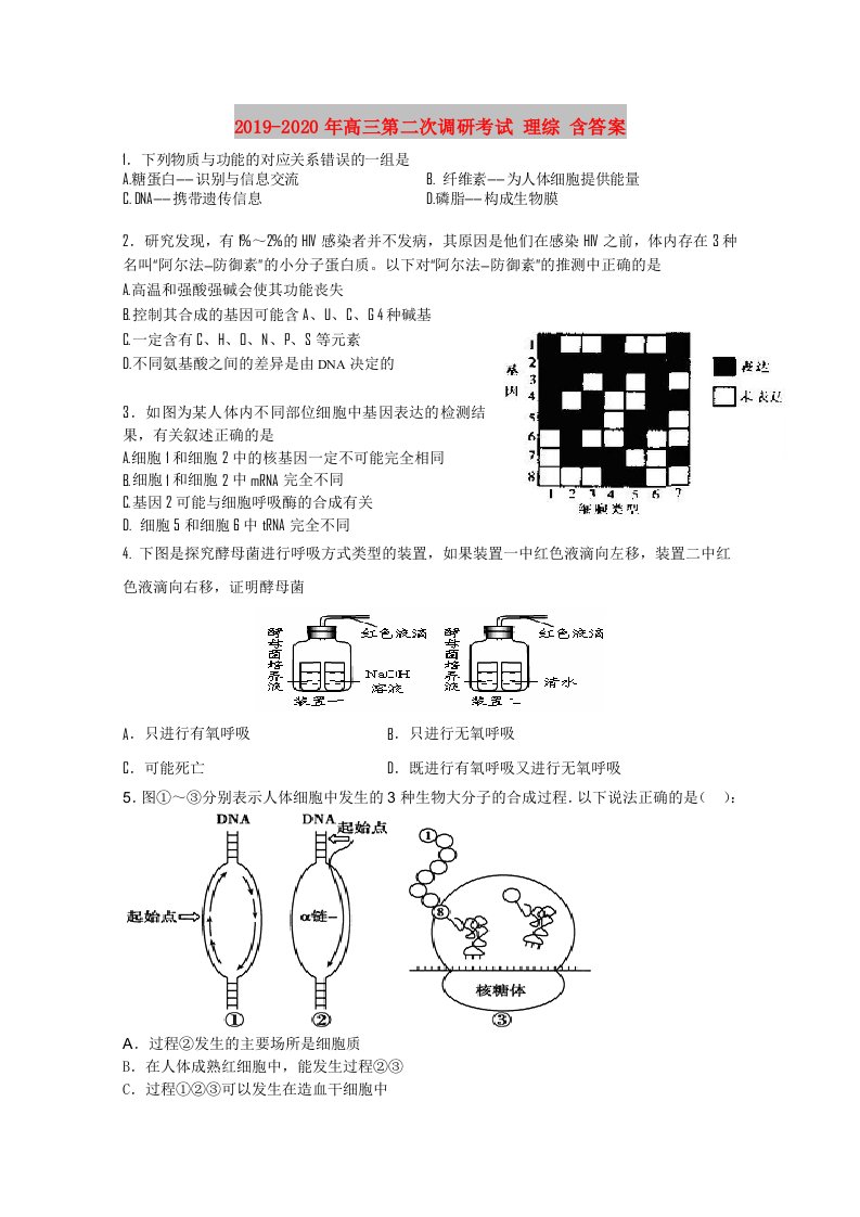 2019-2020年高三第二次调研考试