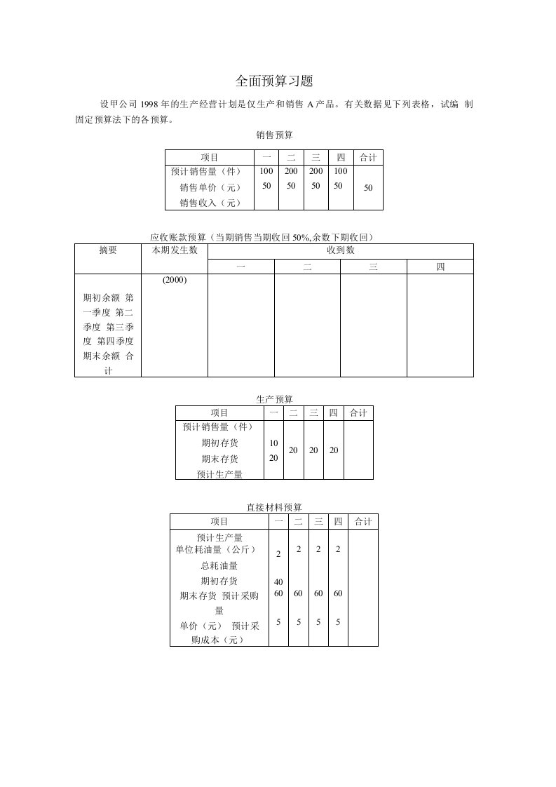 全面预算习题