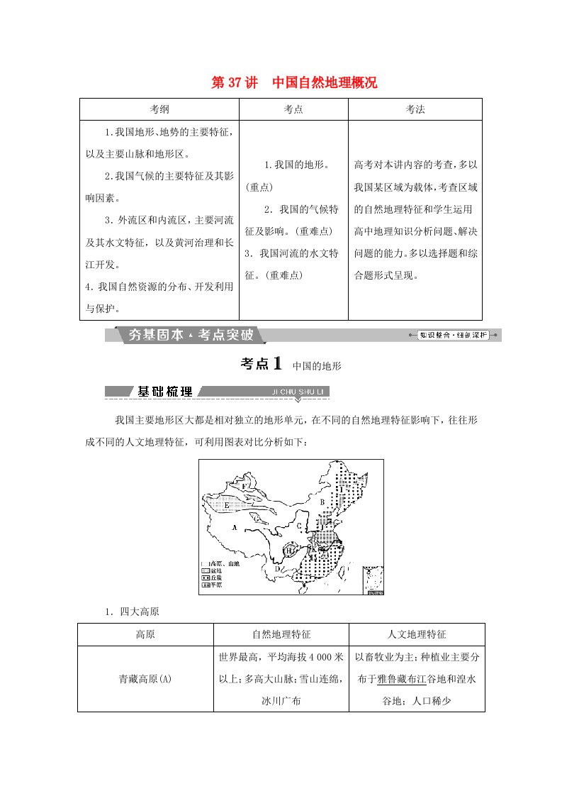 高考地理大一轮复习第十八章中国地理第37讲中国自然地理概况试题