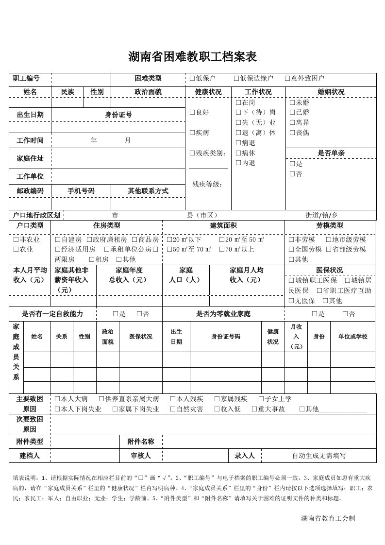 湖南省困难教职工档案表-职工编号.doc