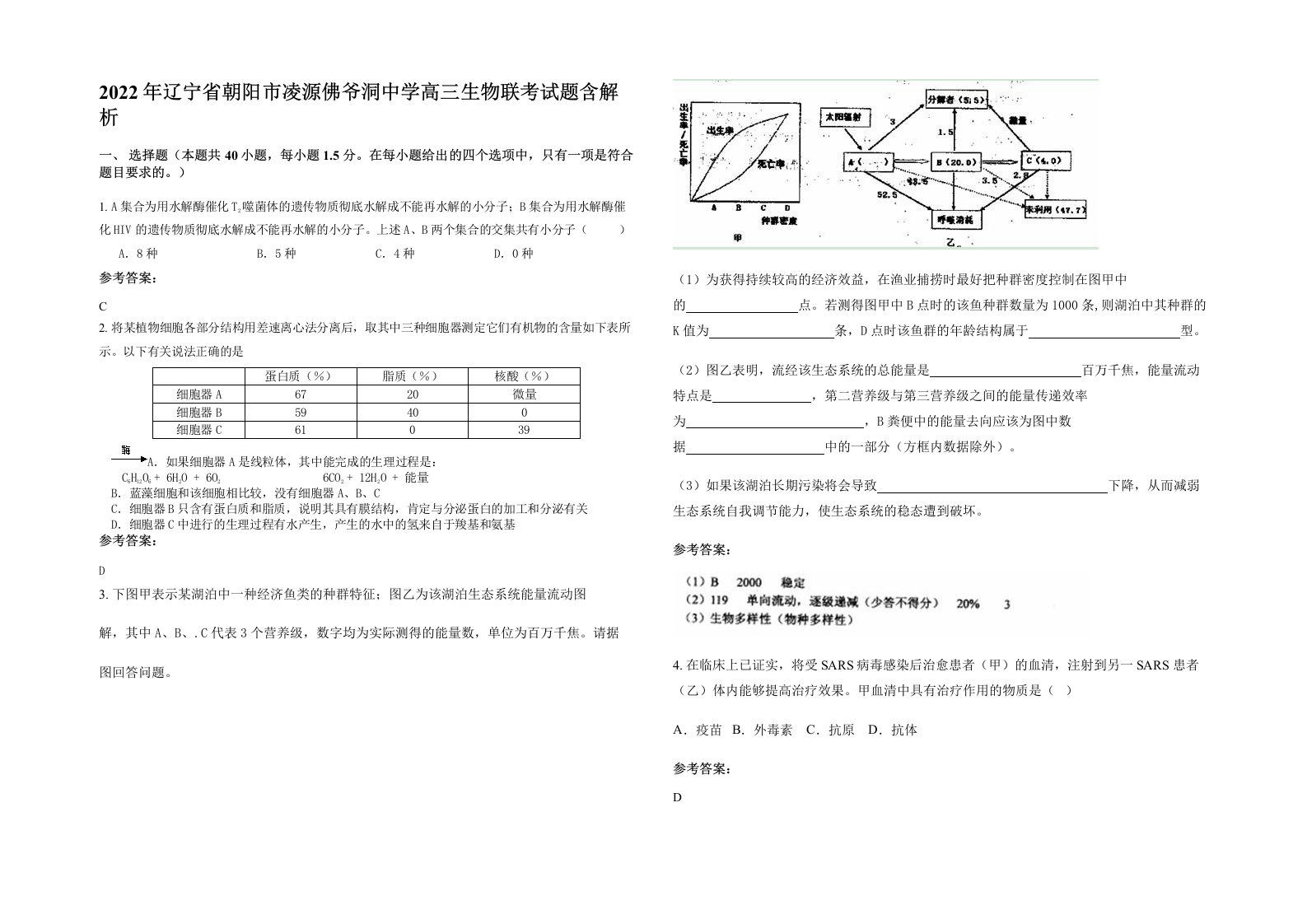 2022年辽宁省朝阳市凌源佛爷洞中学高三生物联考试题含解析