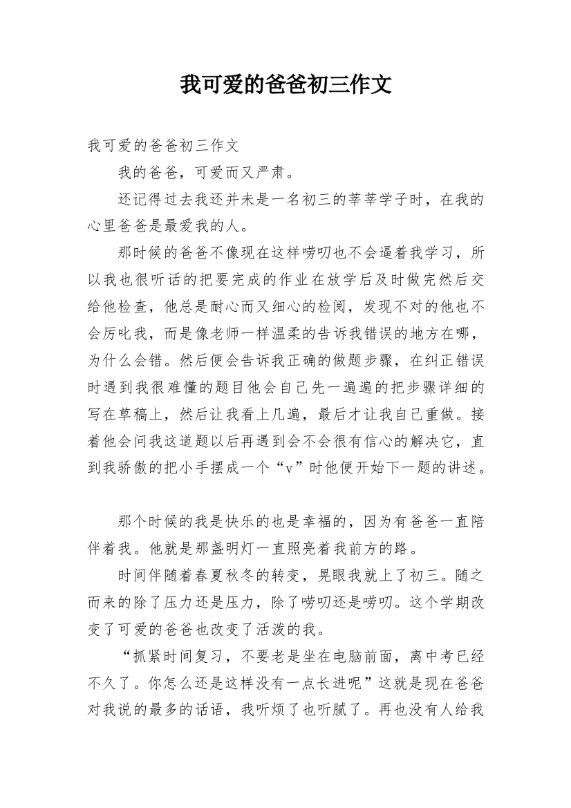 我可爱的爸爸初三作文