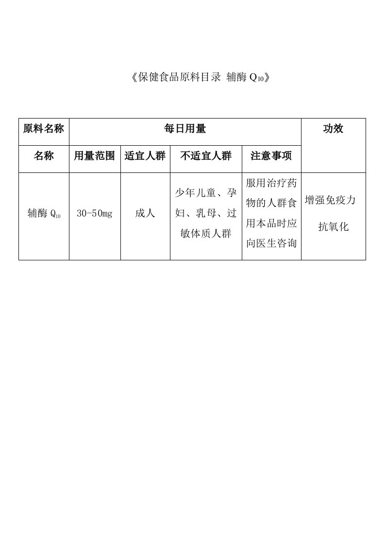 《保健食品原料目录辅酶q10》