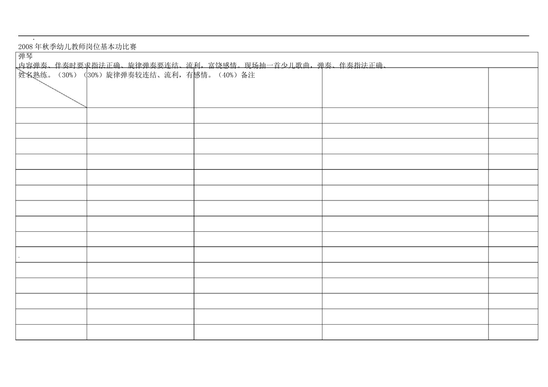 幼儿园教师五技能考核评分表格