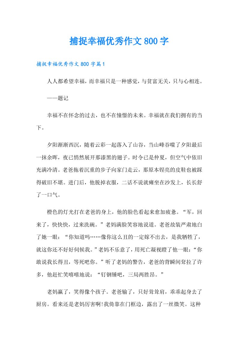 捕捉幸福优秀作文800字