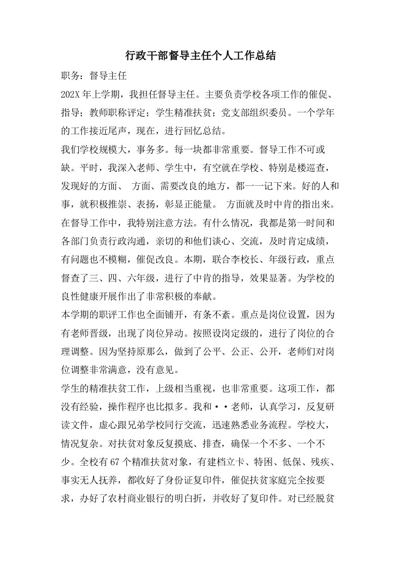 行政干部督导主任个人工作总结