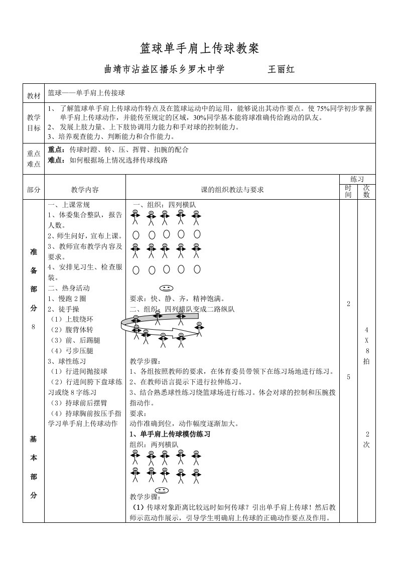 篮球单手肩上传球教案