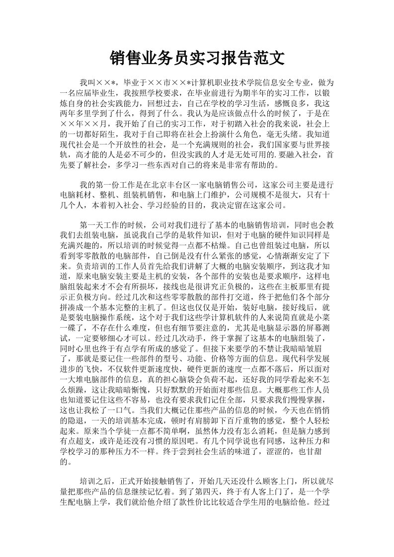 销售业务员实习报告范文