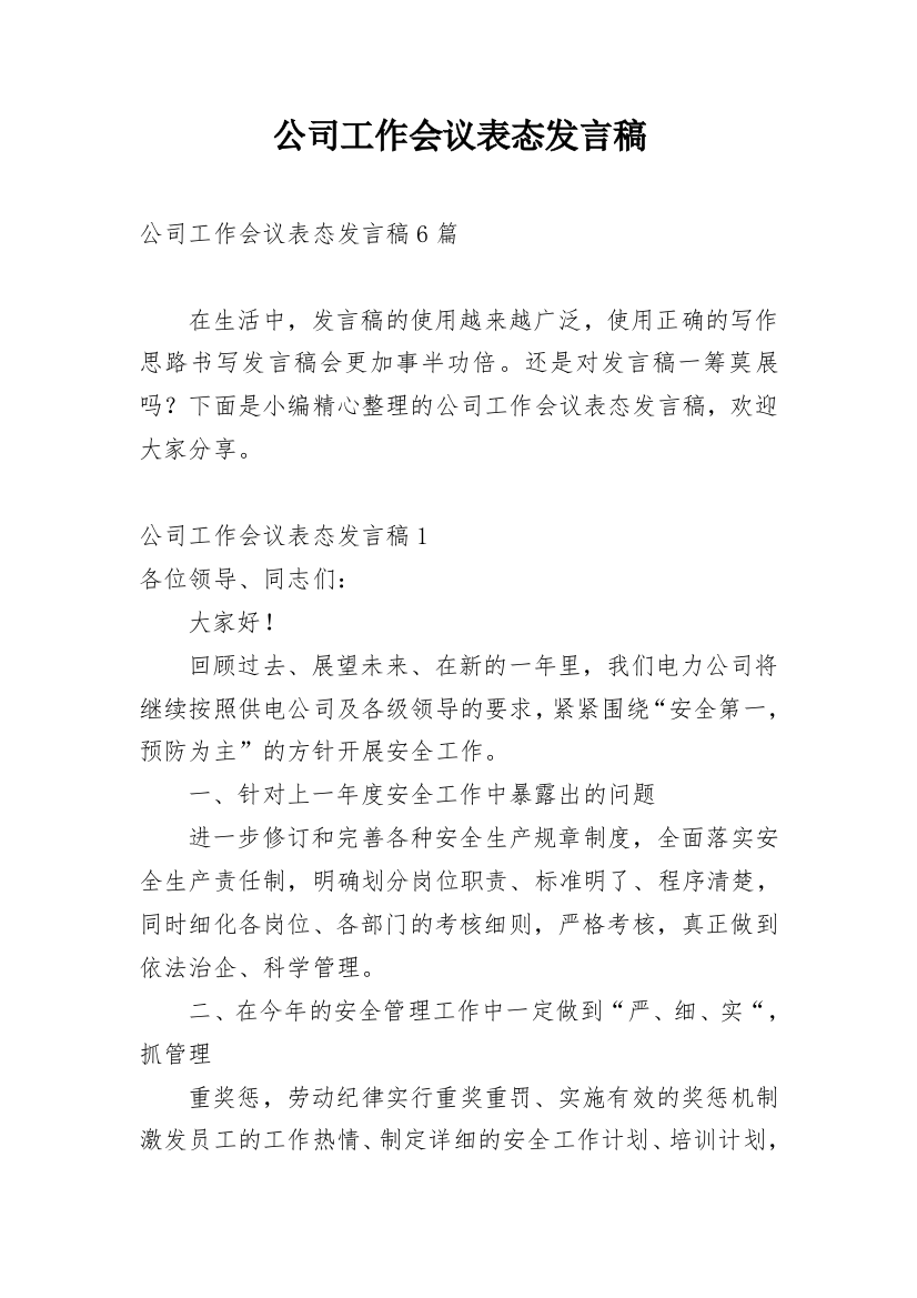 公司工作会议表态发言稿_2