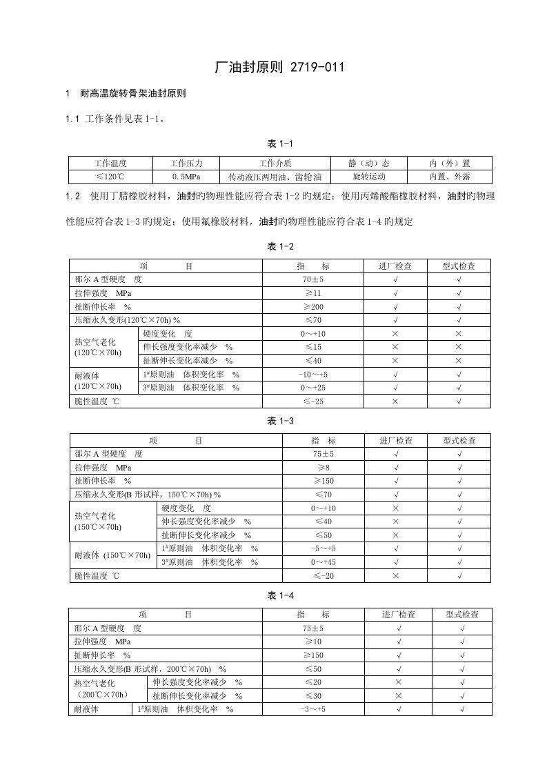 油封重点标准