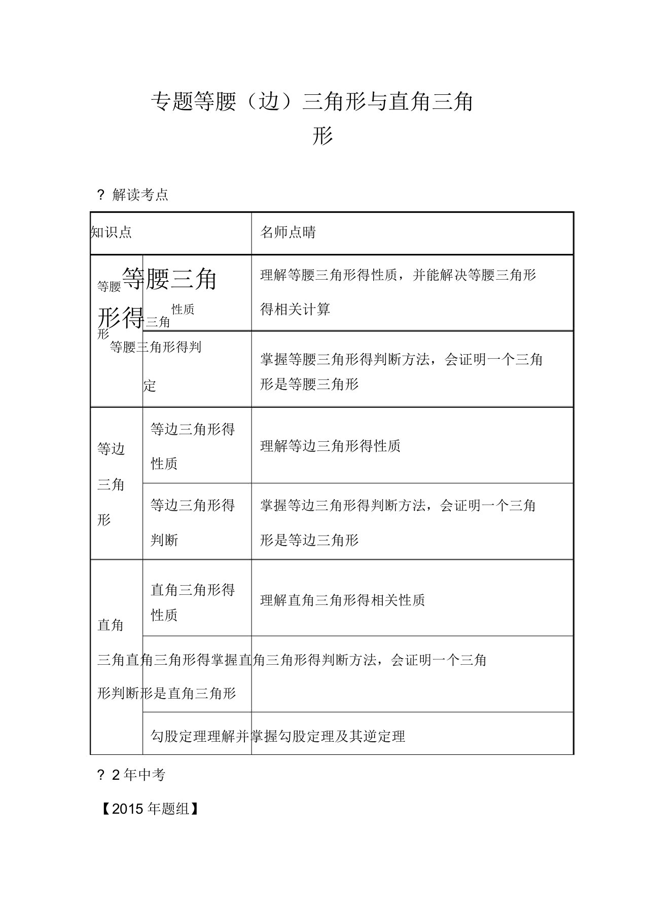 人教版数学八年级上试题专题复习等腰(边)三角形与直角三角形