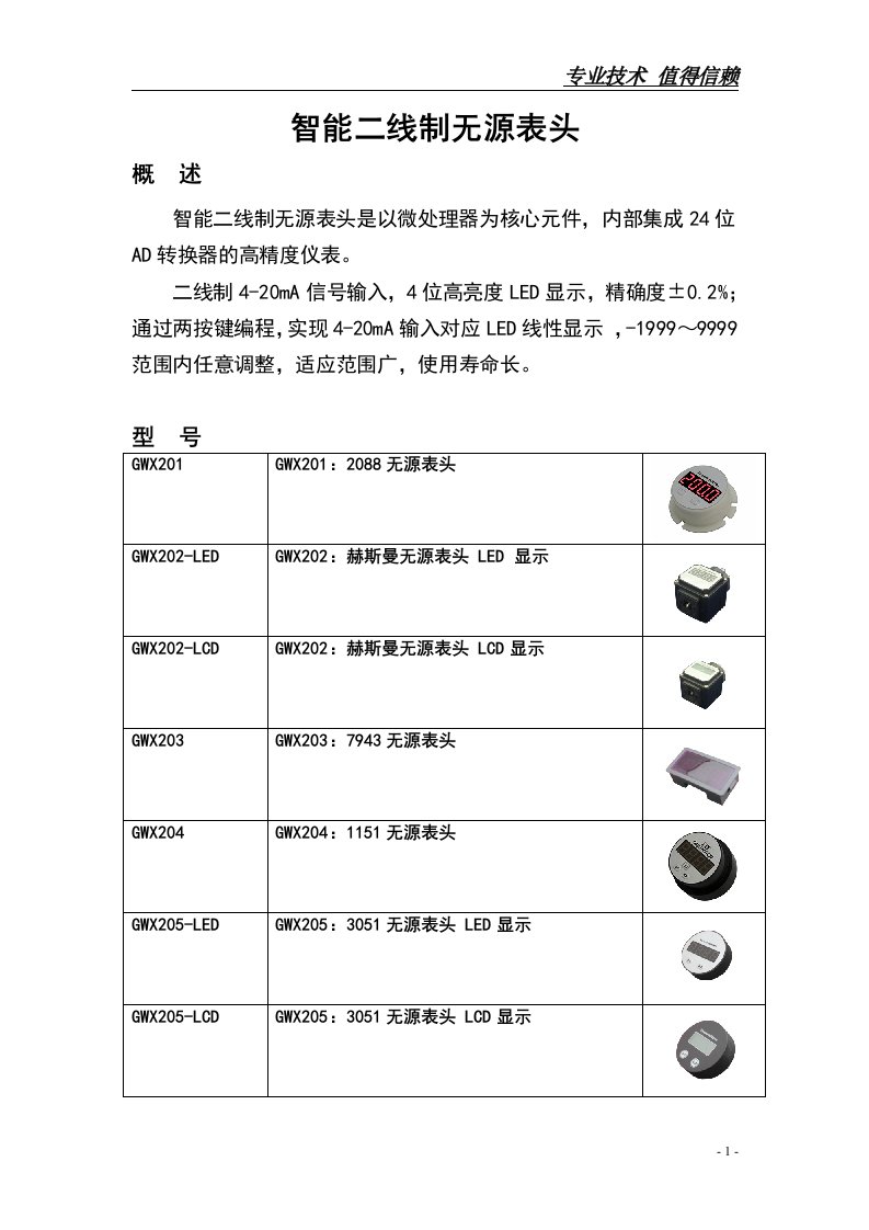 智能二线制无源表头