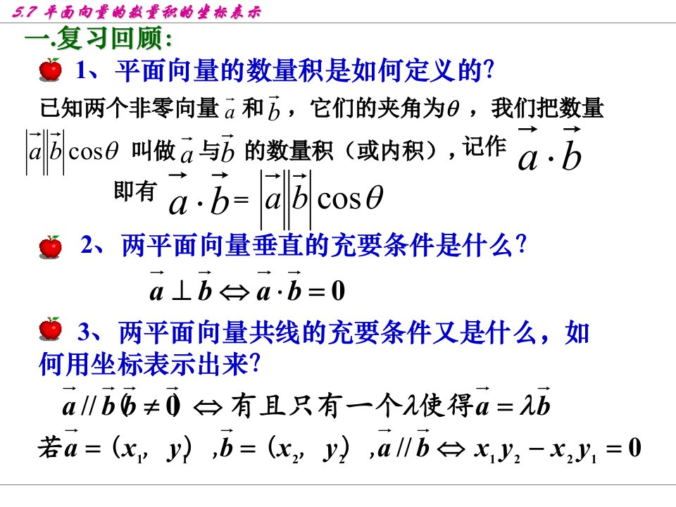 平面向量数量积的坐标表示