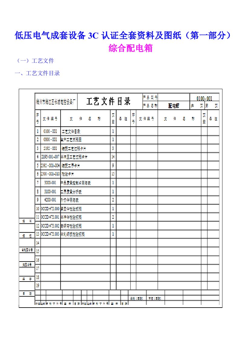 电气成套设备3C认证全套资料图纸