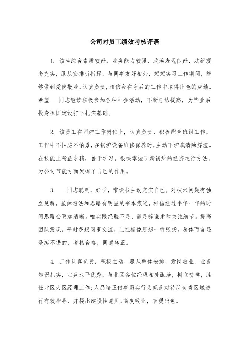 公司对员工绩效考核评语