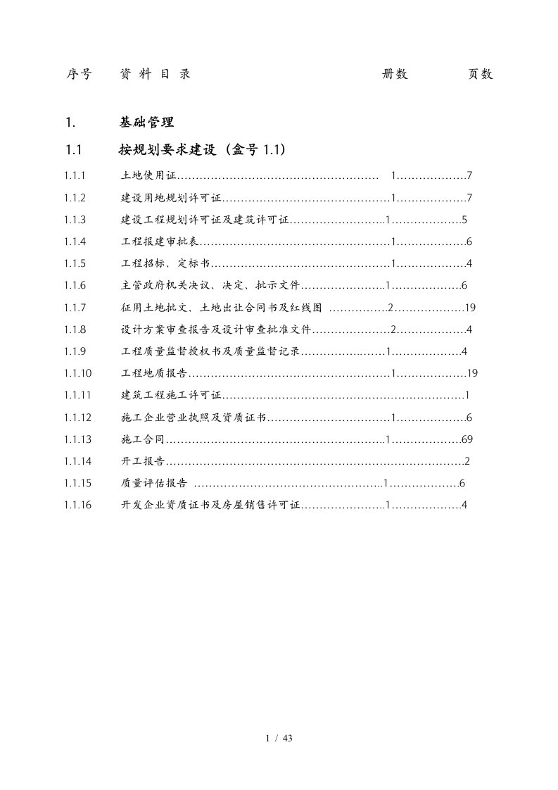 物业创优资料目录