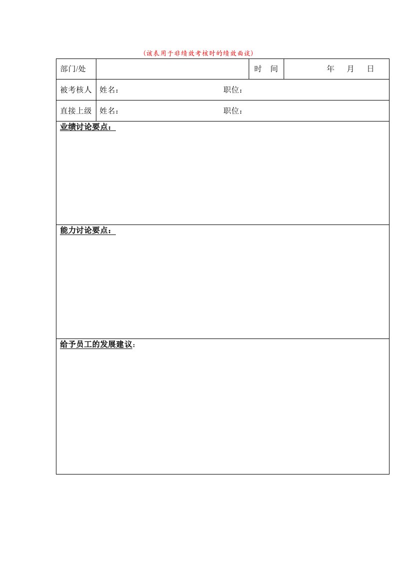 绩效面谈记录表（表格模板、DOC格式）.doc