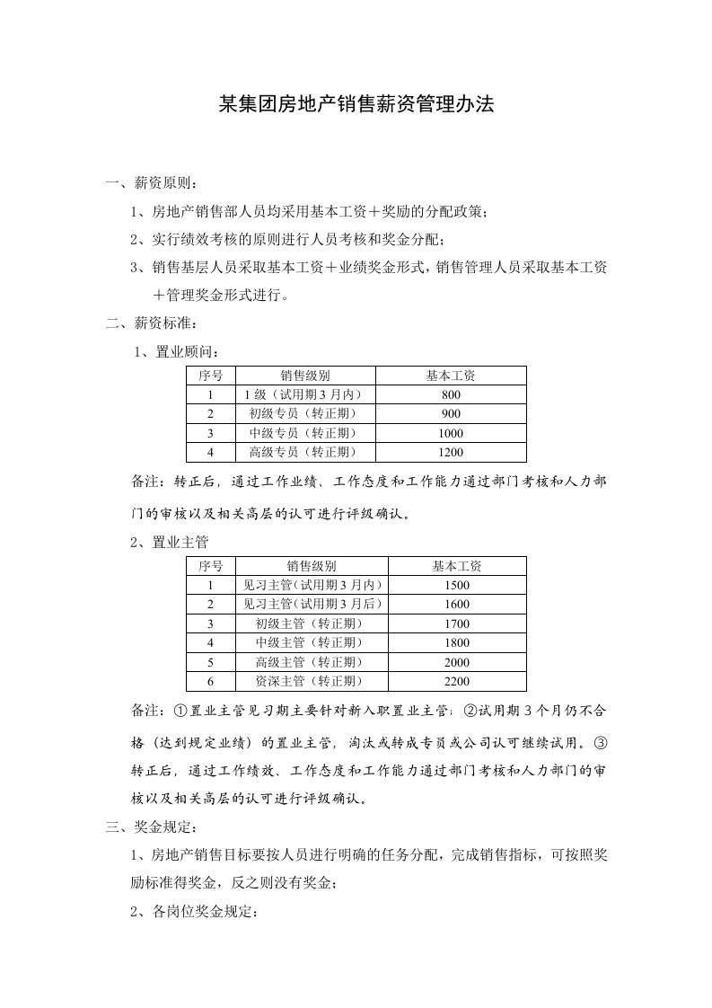 管理制度-某集团房地产销售薪资管理办法