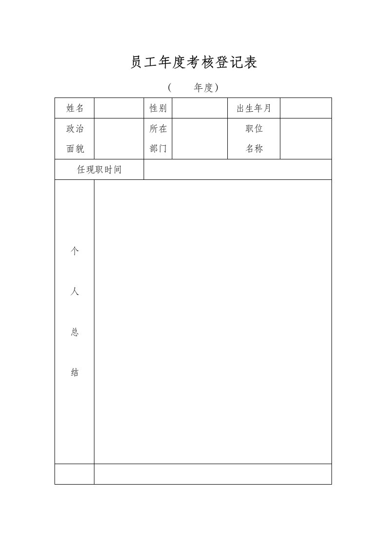 公司员工年度考核表