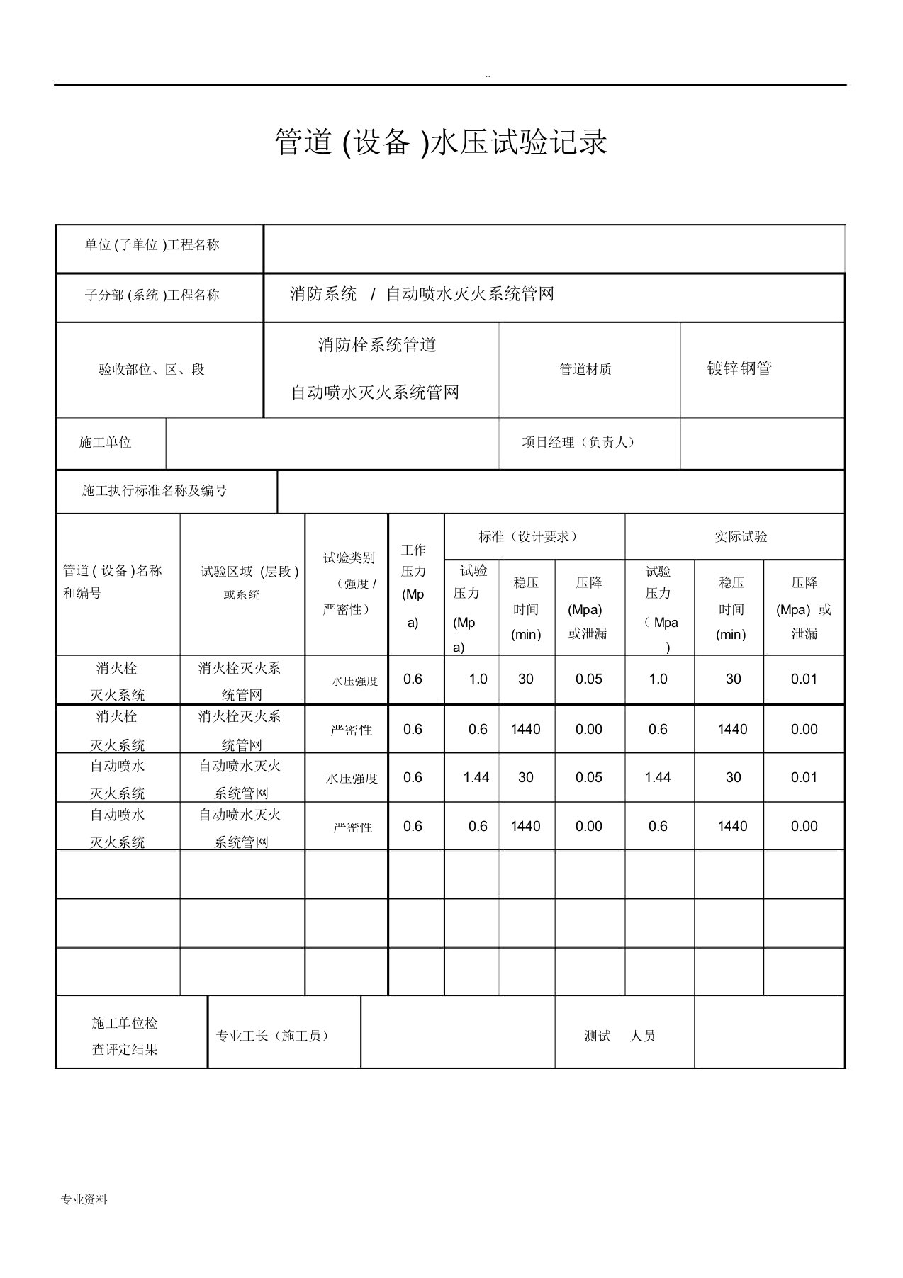 消防隐蔽工程验收记录表