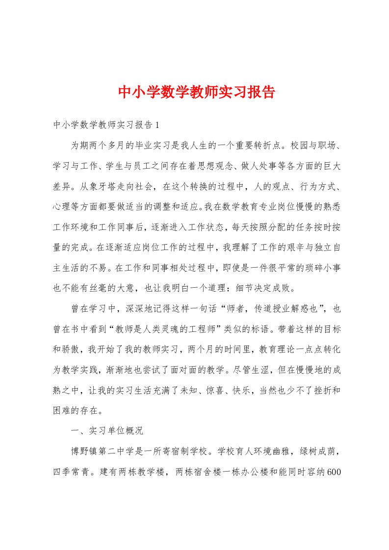 中小学数学教师实习报告