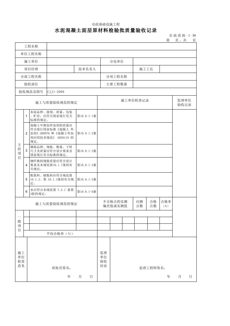 建筑工程-3130水泥混凝土面层原材料检验批质量验收记录