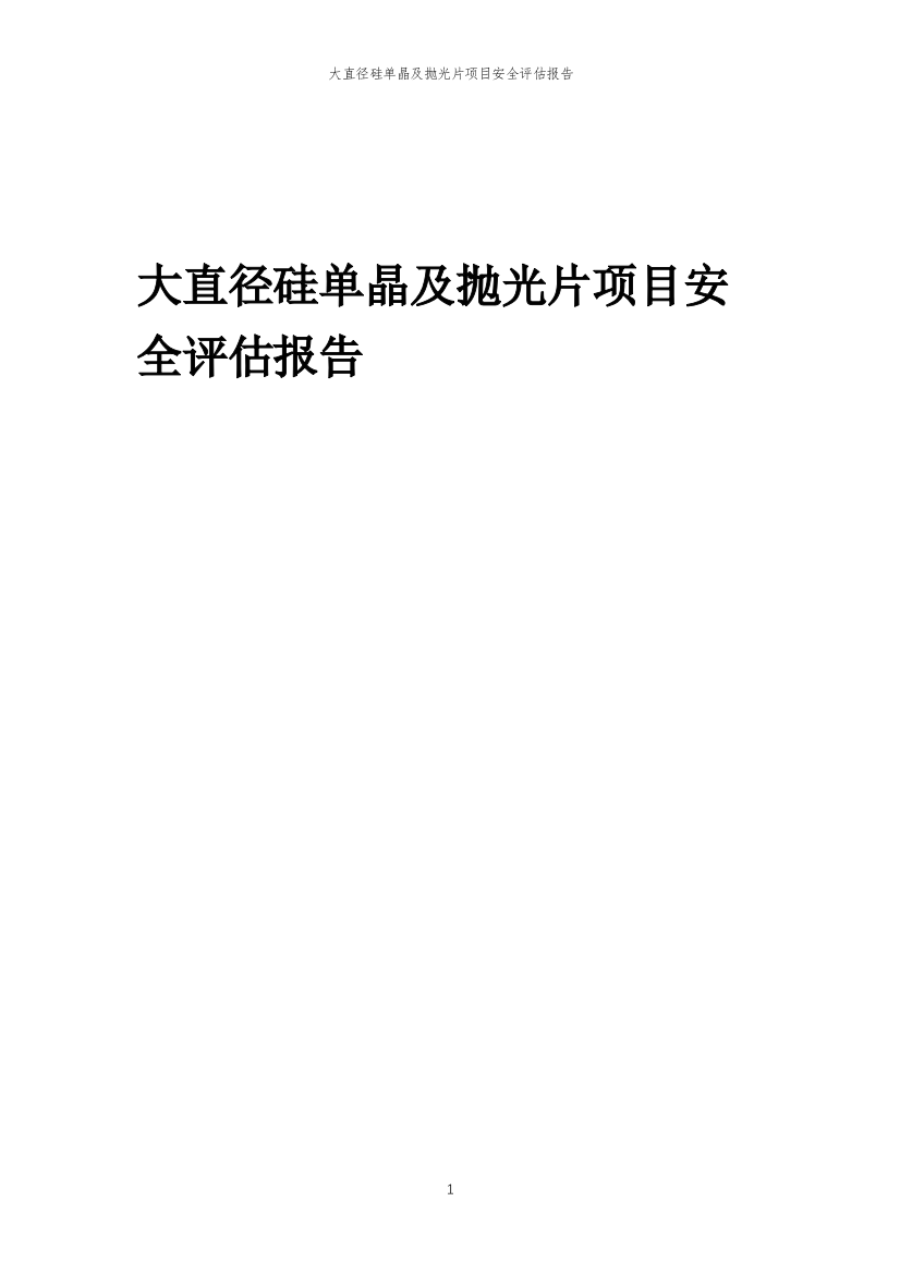 大直径硅单晶及抛光片项目安全评估报告