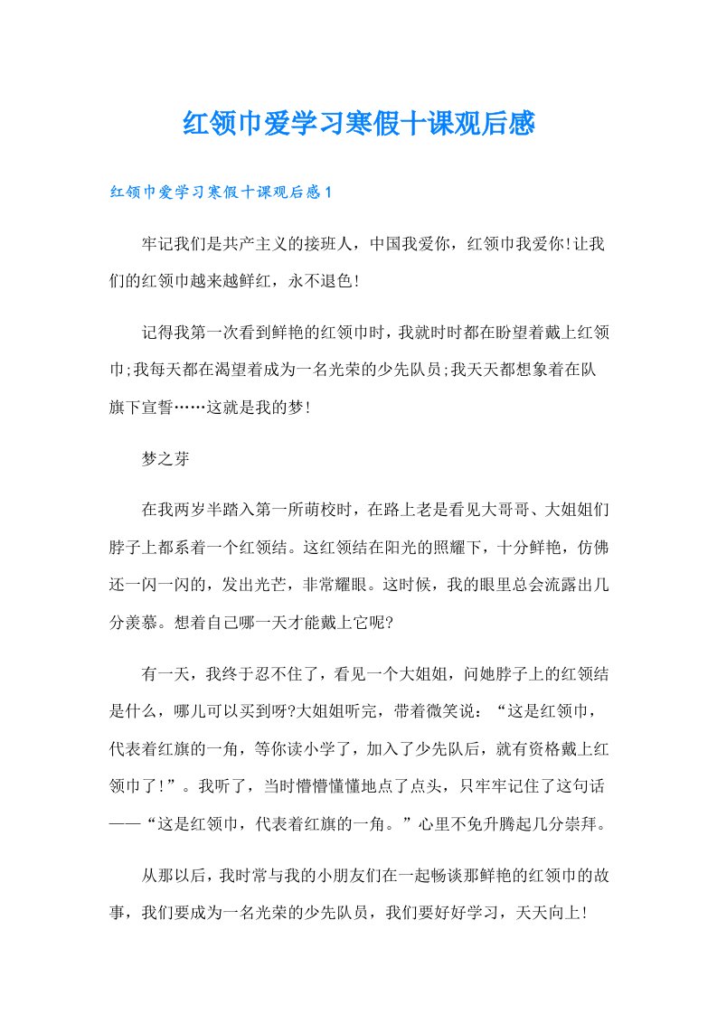 红领巾爱学习寒假十课观后感