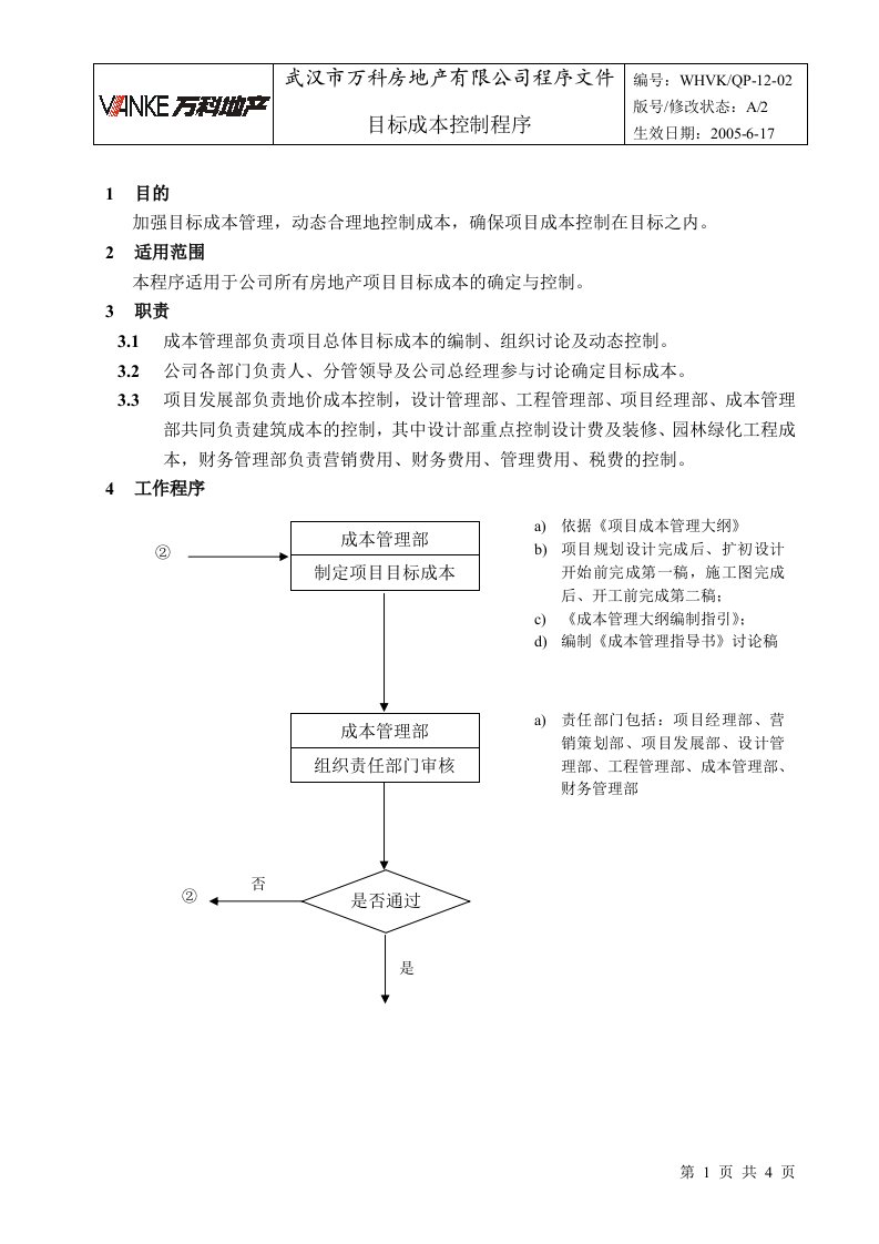 WHVK-QP-12-02目标成本控制程序