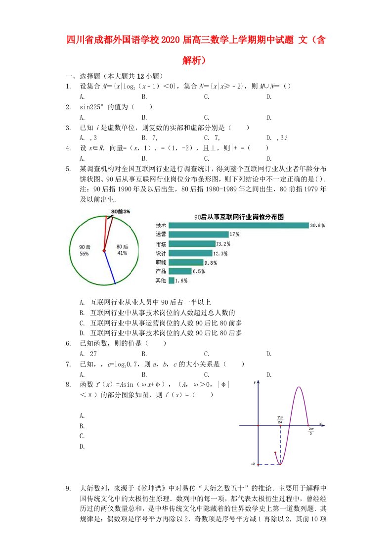 四川省成都外国语学校2020届高三数学上学期期中试题文含解析通用