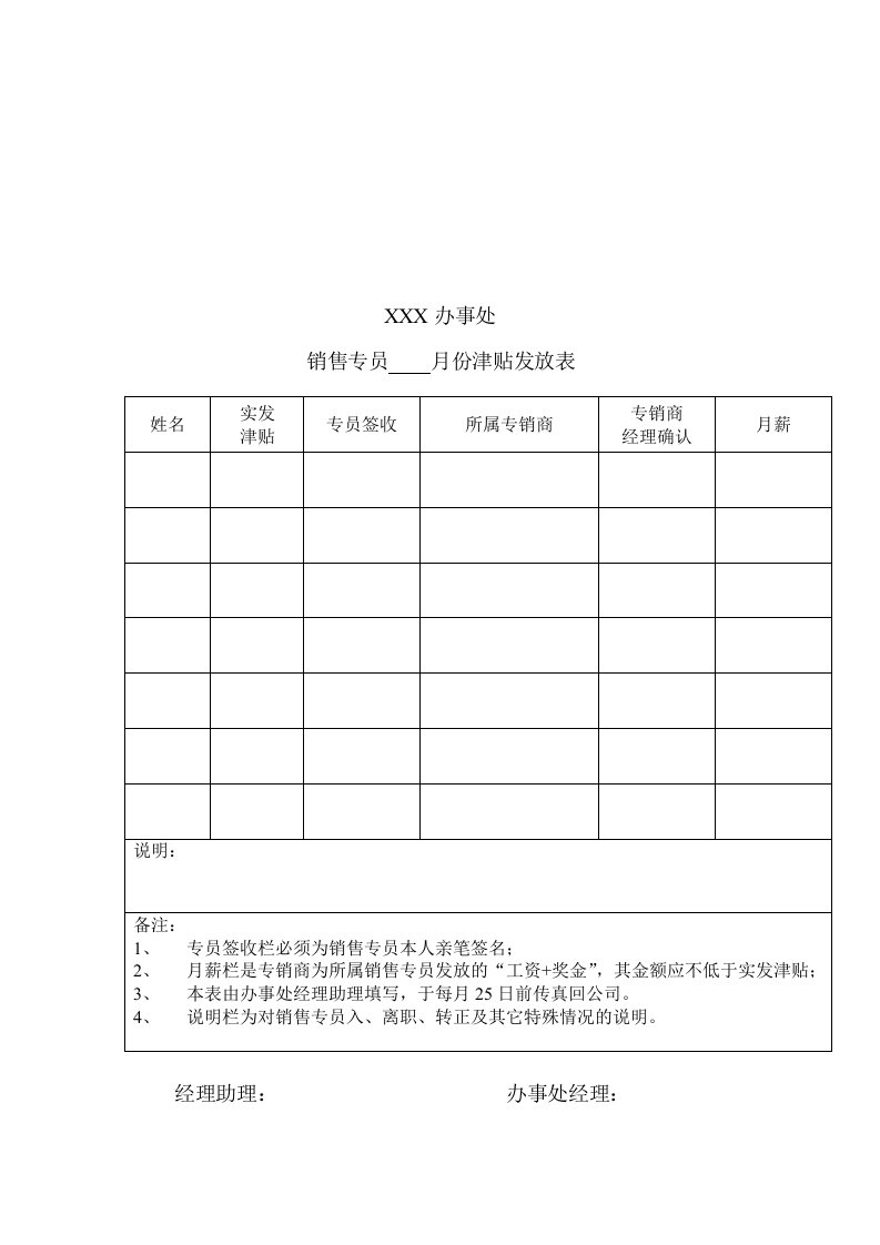 推荐-销售专员津贴发放表