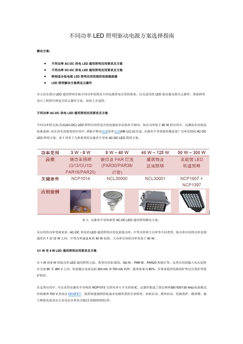 不同功率LED照明驱动电源方案选择指南