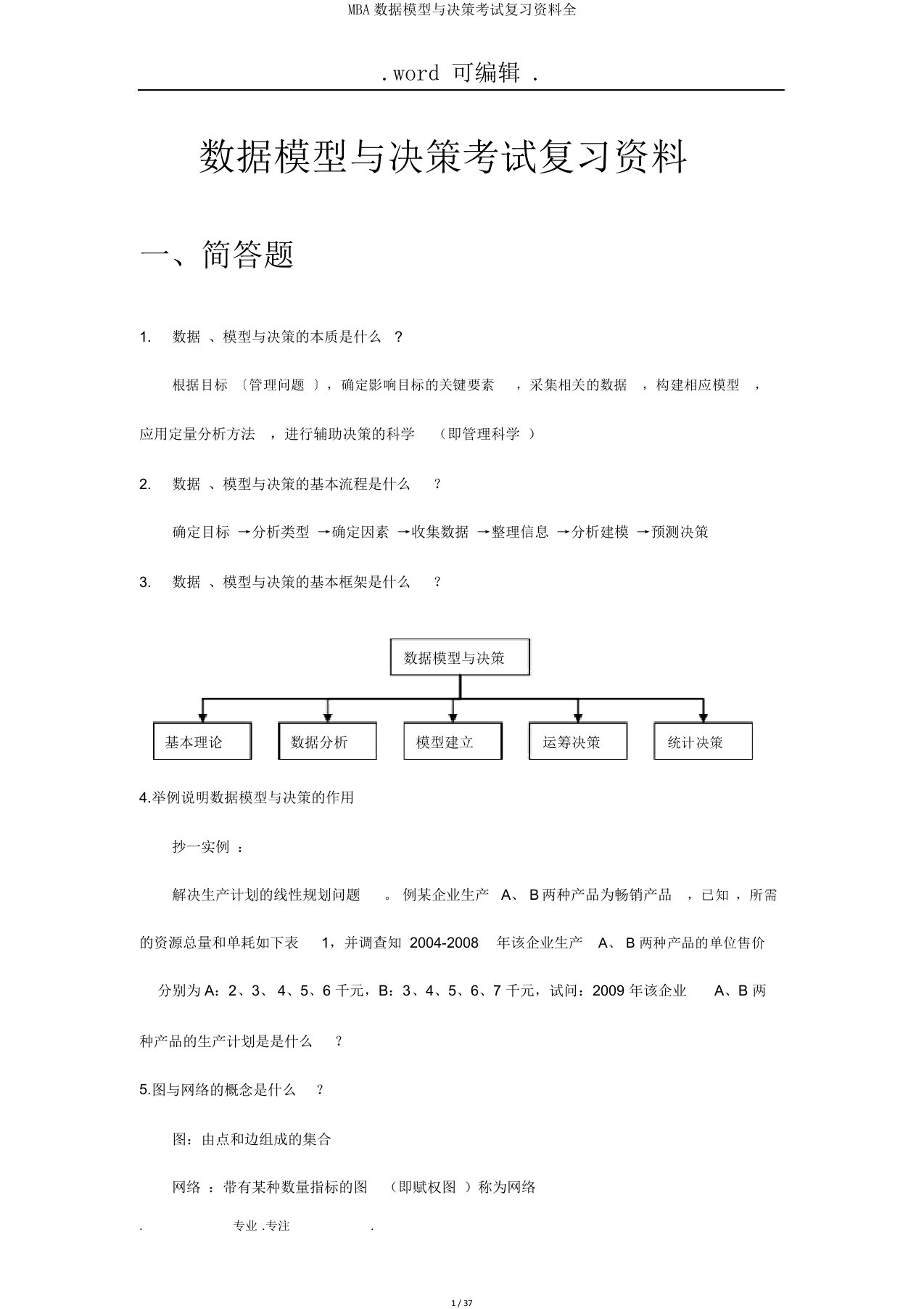 MBA数据模型与决策考试复习资料全