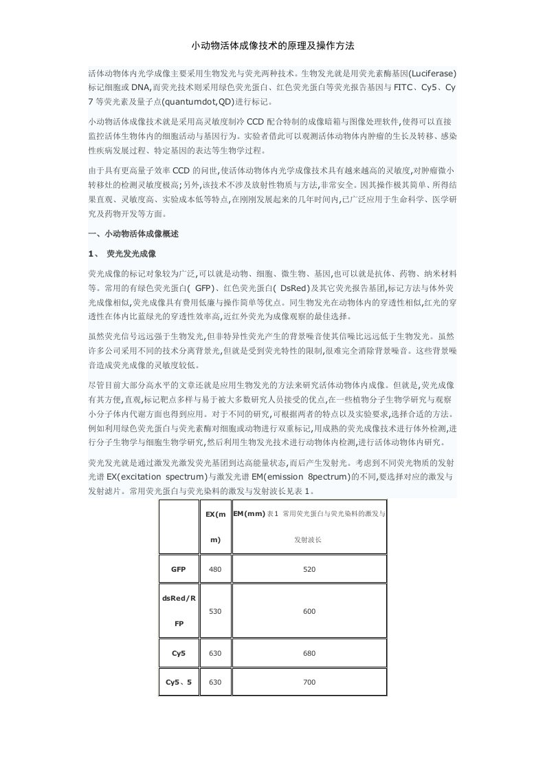 小动物活体成像技术的原理及操作方法