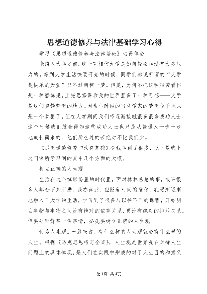 思想道德修养与法律基础学习心得