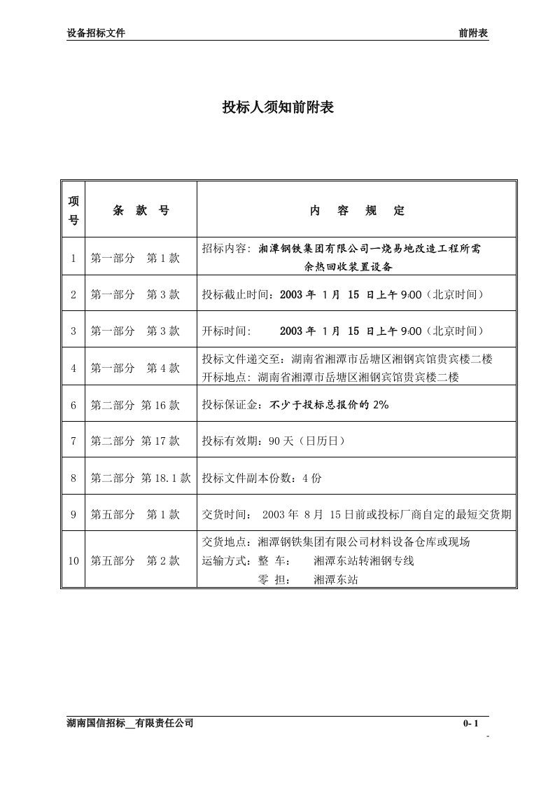 烧结余热锅炉招标文件