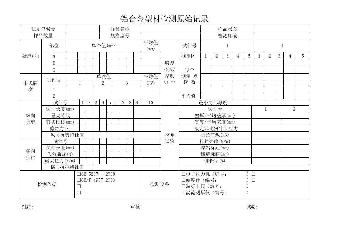 铝合金型材试验记录文档