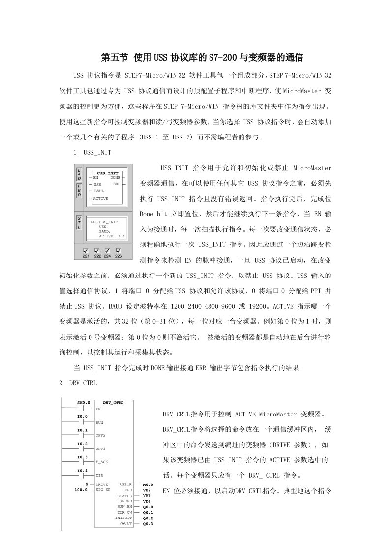 使用USS协议库的S7-200与变频器通信