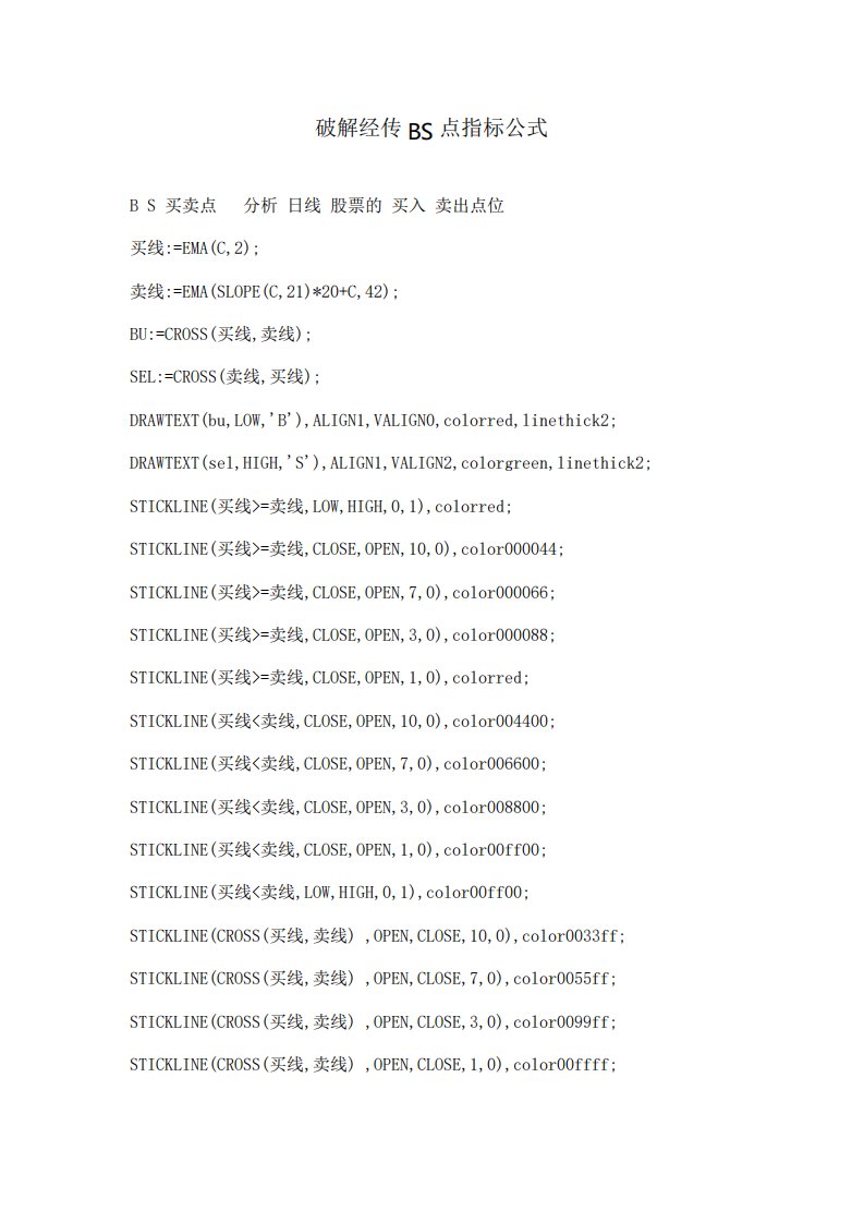 破解经传BS点指标公式