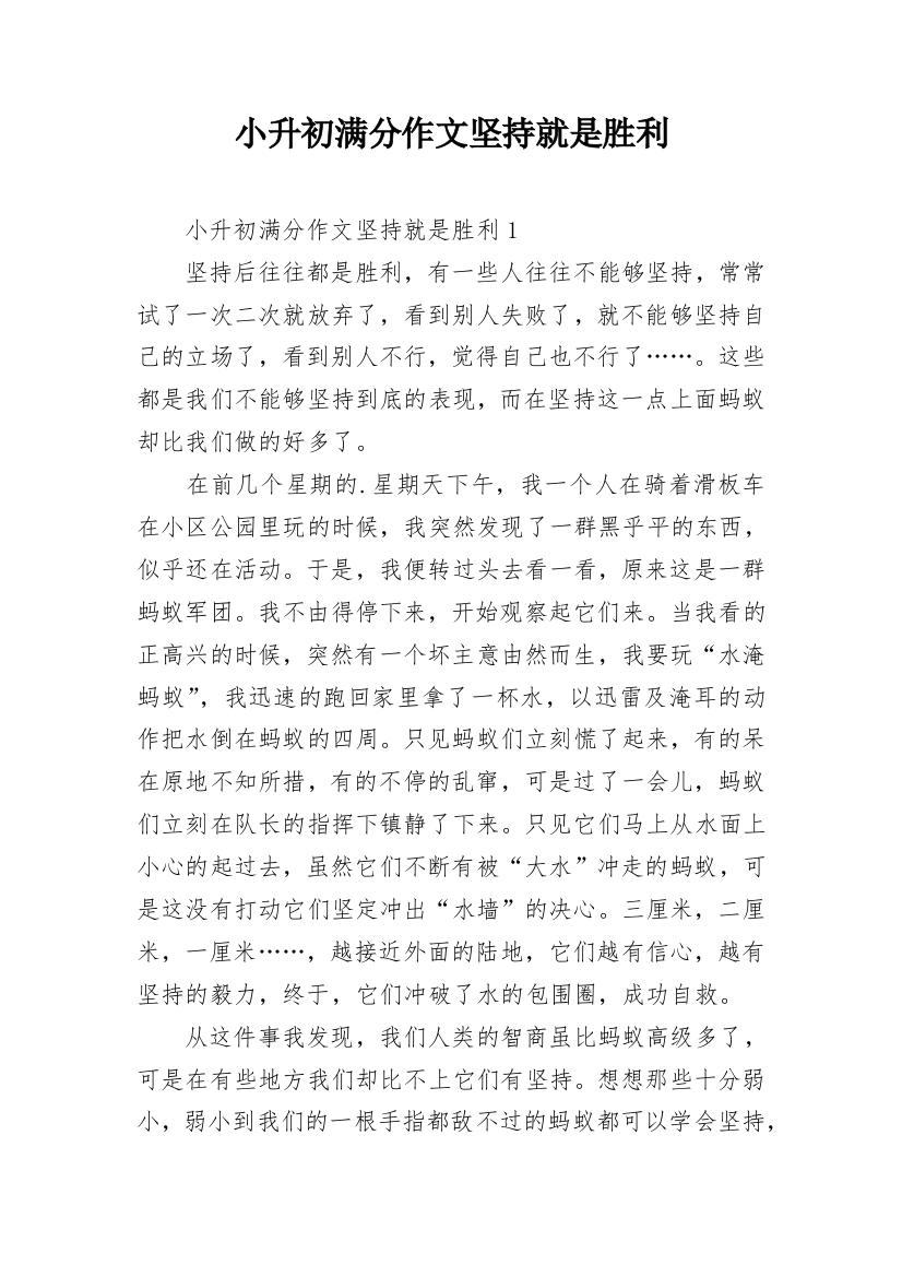 小升初满分作文坚持就是胜利