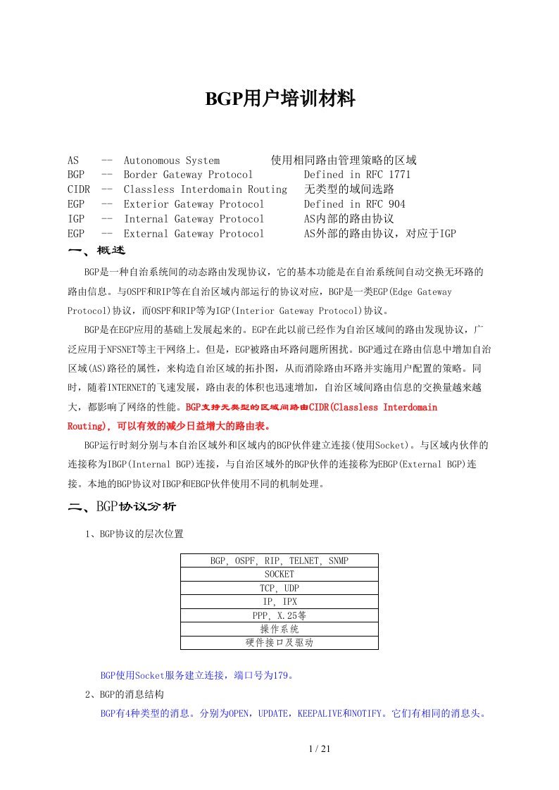 BGP用户培训材料