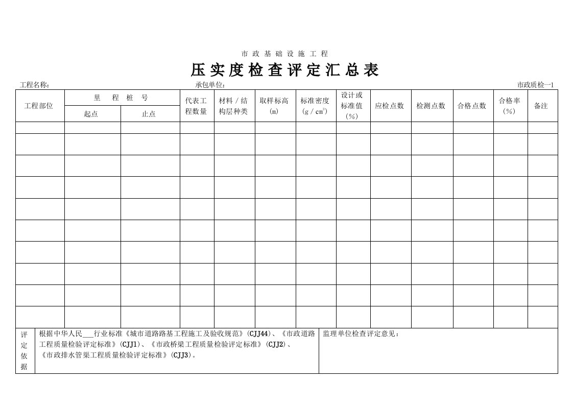 压实度检查评定汇总表